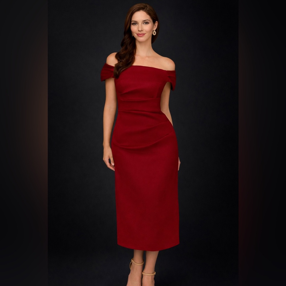 Aidan Mattox Red Off Shoulder Midi Cocktail Dress Elegant GALA NWT PARTY Size 4